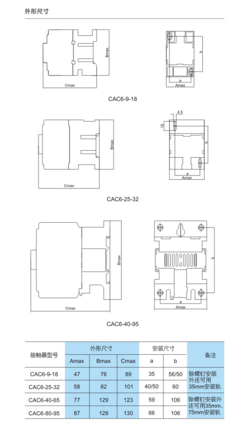 JTC8-9511交流接触器外形尺寸图